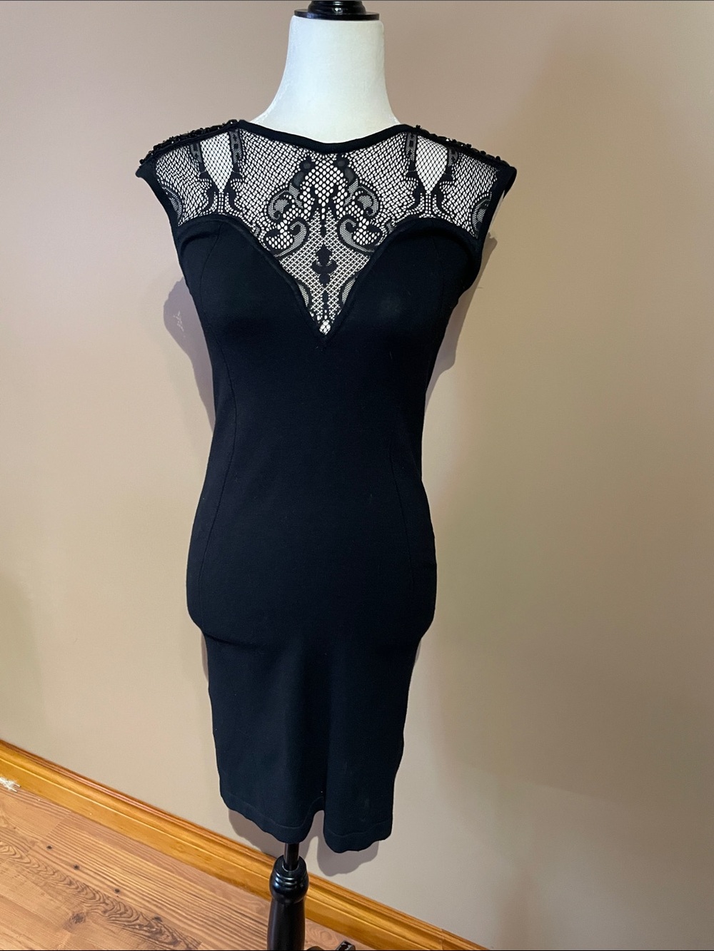Guess Black Lace Yoke Sheath Dress